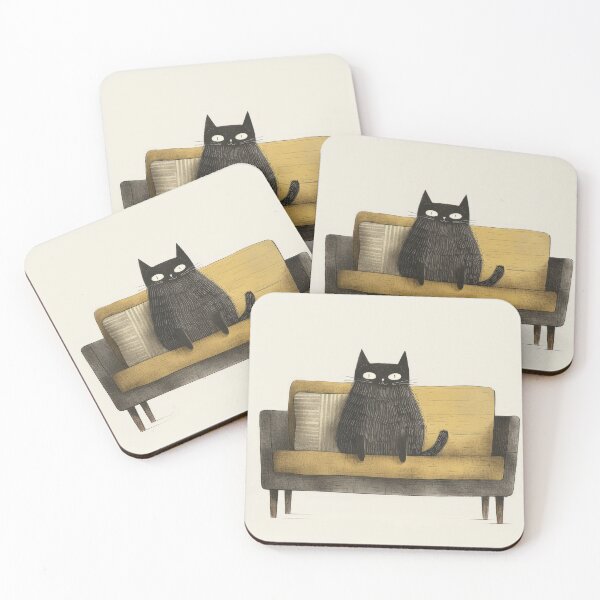 Item preview, Feline Elegance: Charming Black Cat on Mustard Sofa designed and sold by Retrocranio.