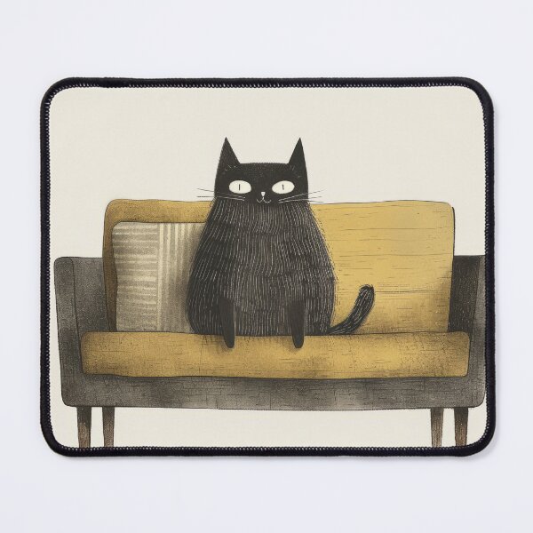 Item preview, Feline Elegance: Charming Black Cat on Mustard Sofa designed and sold by Retrocranio.
