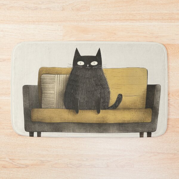 Item preview, Feline Elegance: Charming Black Cat on Mustard Sofa designed and sold by Retrocranio.