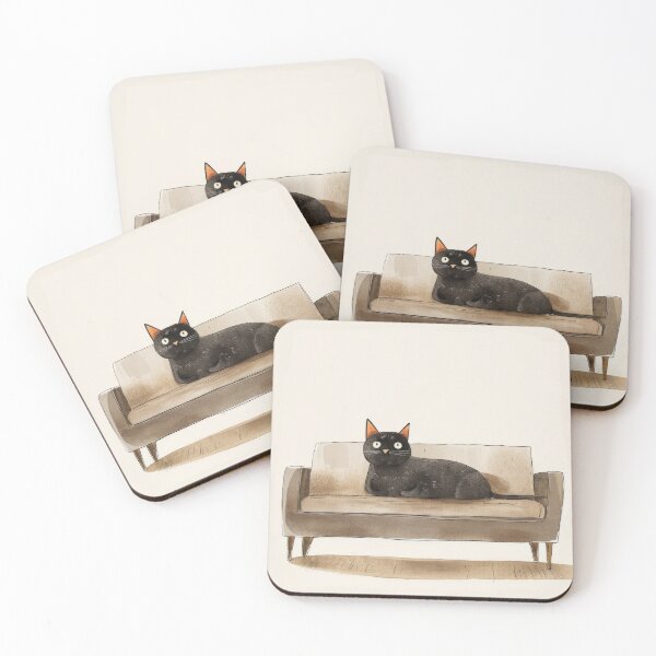 Item preview, Lounge Life: Contented Black Cat on a Beige Couch designed and sold by Retrocranio.