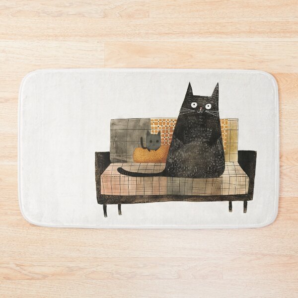 Item preview, Feline Duo: Black Cats on a Patterned Retro Sof designed and sold by Retrocranio.