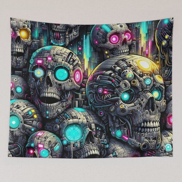 Item preview, Cyberpunk Skulls Pattern Print designed and sold by PinUpPizzazz.