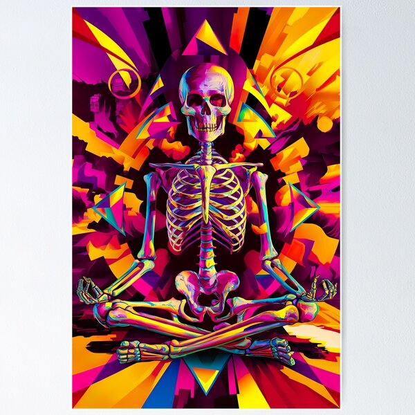 Item preview, colorful surreal meditating skeleton designed and sold by ururuty.