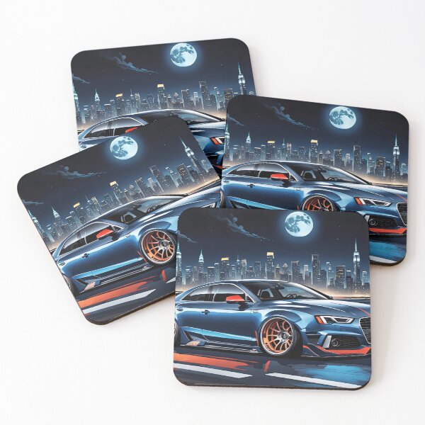 Item preview, Blue Audi S5 on the highway with city silhouette in the background designed and sold by Salimgor Hangaround Music.