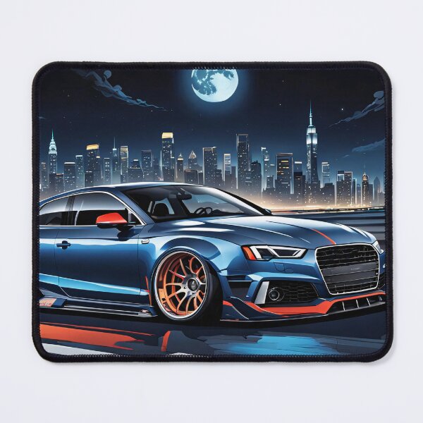 Item preview, Blue Audi S5 on the highway with city silhouette in the background designed and sold by Salimgor Hangaround Music.