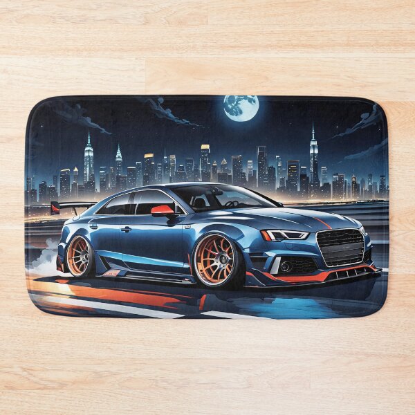 Item preview, Blue Audi S5 on the highway with city silhouette in the background designed and sold by Salimgor Hangaround Music.