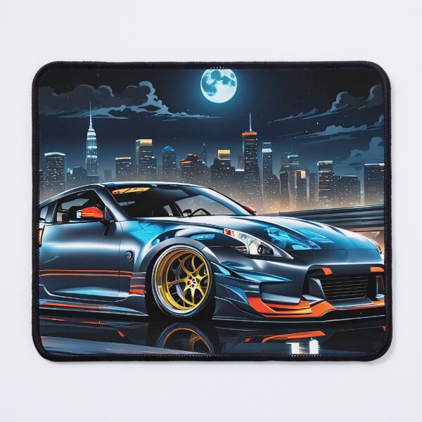 Item preview, Blue Nissan 350Z on the highway with city silhouette in the background designed and sold by Salimgor Hangaround Music.