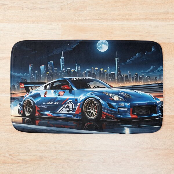 Item preview, Light blue Nissan 350Z on the highway with city silhouette in the background designed and sold by Salimgor Hangaround Music.