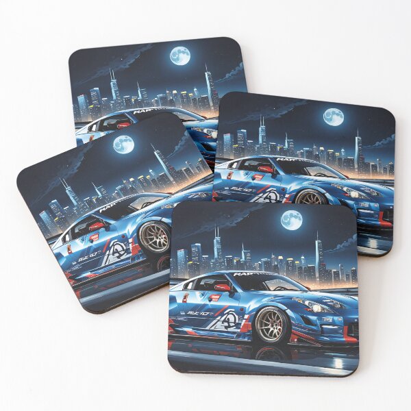 Item preview, Light blue Nissan 350Z on the highway with city silhouette in the background designed and sold by Salimgor Hangaround Music.