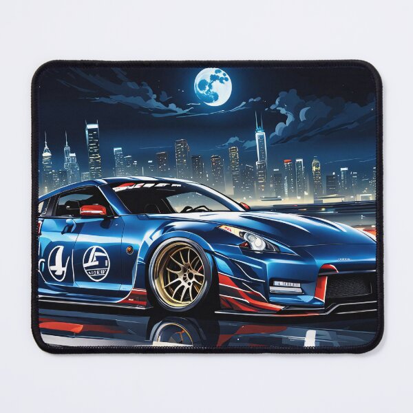 Item preview, Blue Red Nissan 350Z on the highway with city silhouette in the background designed and sold by Salimgor Hangaround Music.