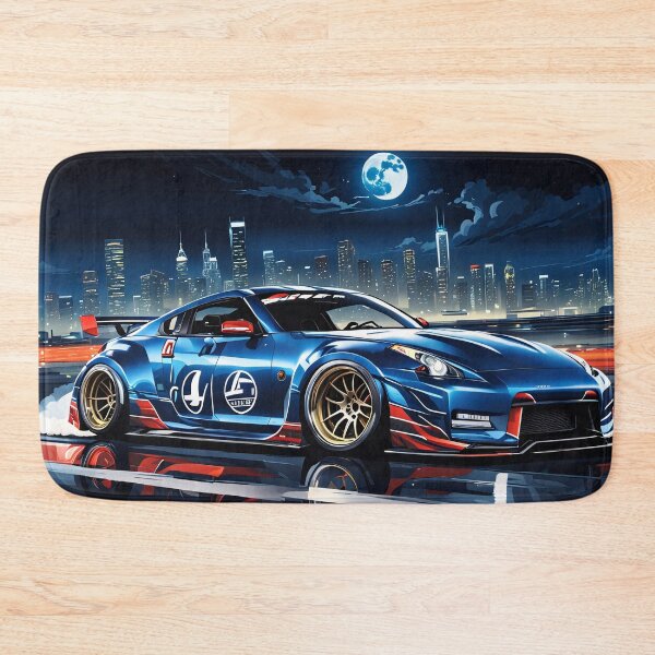 Item preview, Blue Red Nissan 350Z on the highway with city silhouette in the background designed and sold by Salimgor Hangaround Music.