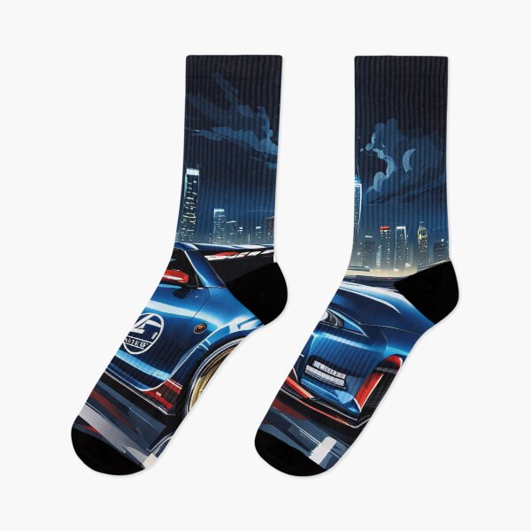 Item preview, Blue Red Nissan 350Z on the highway with city silhouette in the background designed and sold by Salimgor Hangaround Music.