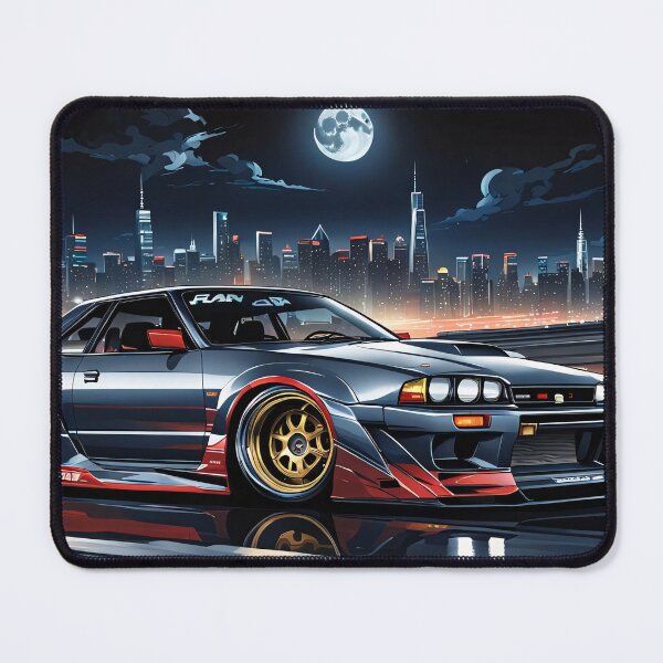 Item preview, Retro classic Nissan Skyline on the highway with city sillhouette in the background designed and sold by Salimgor Hangaround Music.