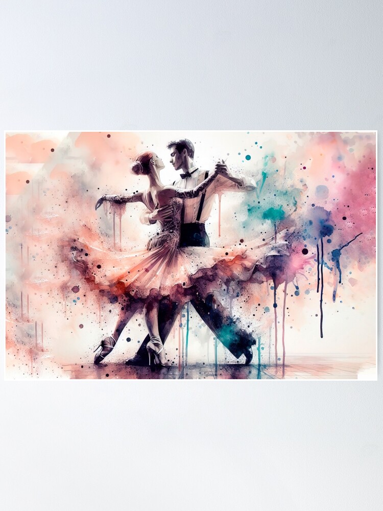 Love dance | Framed Paper poster | Wall decor | Ballet dancers | Lovers | Couple art | Stipple art | Pointillism | Stippling | Balloons fashion