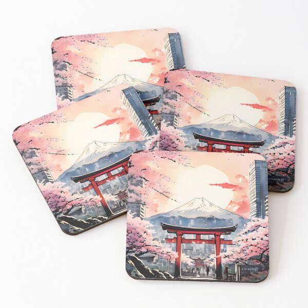 Item preview, Mt. Fuji, glistening under a pastel-hued sunrise, cherry blossoms designed and sold by kawaiicaffe.