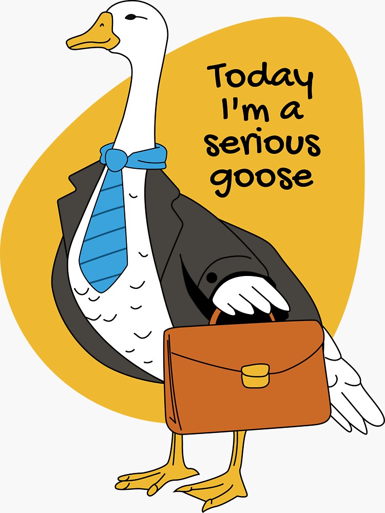 Pato peculiar con corbata y maletín | Dibujos animados de ganso serio  Pegatina