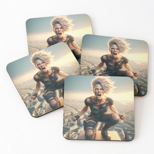 Item preview, Energetic young woman high above the city designed and sold by artnatago.
