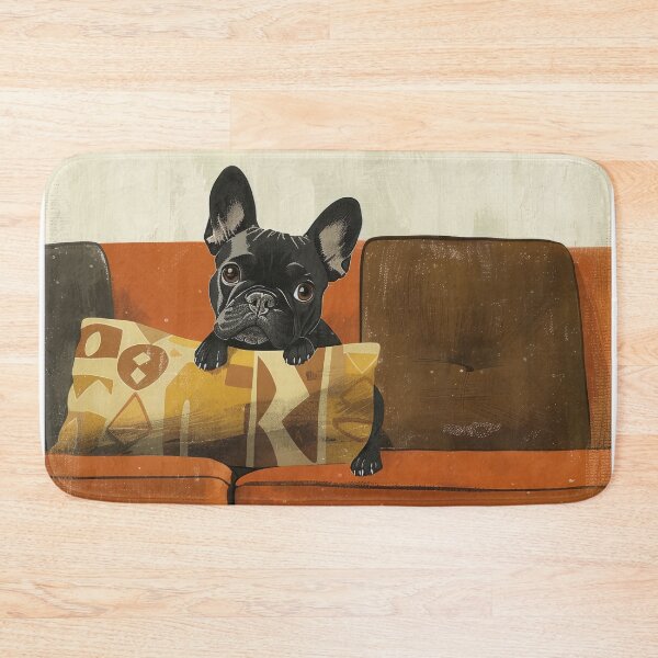 Item preview, Cheeky French Bulldog Peeking over Couch Cushion Illustration designed and sold by Retrocranio.