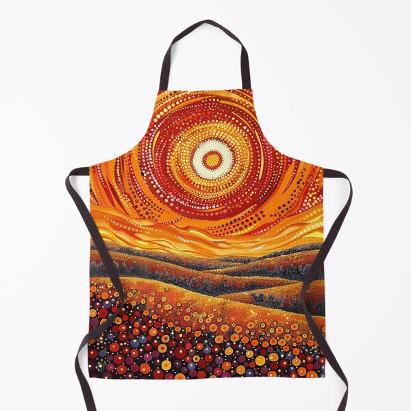 Item preview, Aboriginal Artwork, Flower Meadow at Sunset, Sun, Indigenous Australian Art, Dot Painting, Red, Orange, Yellow designed and sold by IuliiaArtPrints.