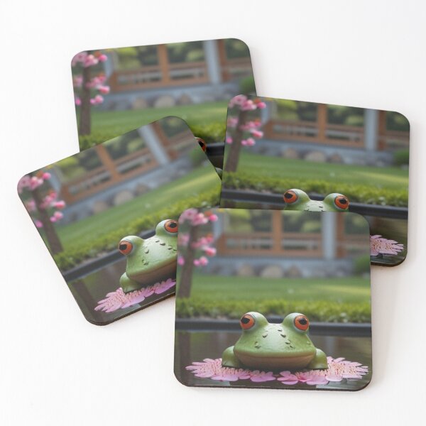 Item preview, grumpy frog sitting on a lily pad in a serene Japanese garden designed and sold by Emmamago.
