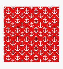 White Sail Boat Anchors on Nautical Red Photographic Print