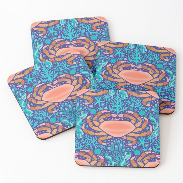 Item preview, Crabs on a coral reef- teal, green, orange, ochre designed and sold by naomibroudo.