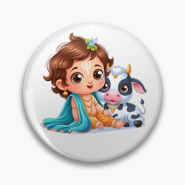 Item preview, Baby Krishna With Baby Cow, Cute Krishna Calf Art designed and sold by Kondi-Art.
