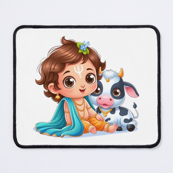 Item preview, Baby Krishna With Baby Cow, Cute Krishna Calf Art designed and sold by Kondi-Art.
