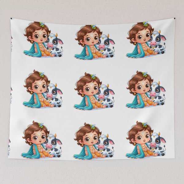 Item preview, Baby Krishna With Baby Cow, Cute Krishna Calf Art designed and sold by Kondi-Art.