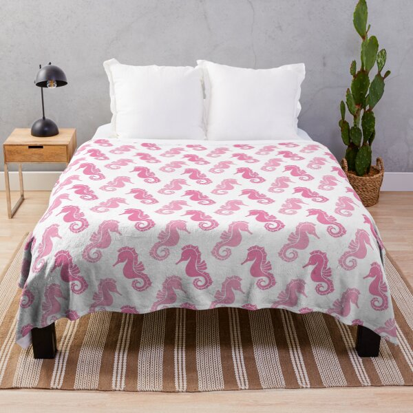 Rose Pink Seahorse seamless pattern Throw Blanket