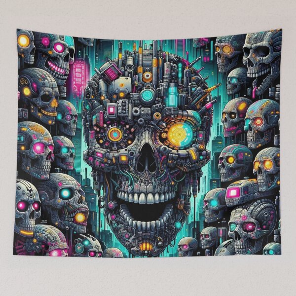 Item preview, Cyberpunk Skulls Pattern Print designed and sold by PinUpPizzazz.