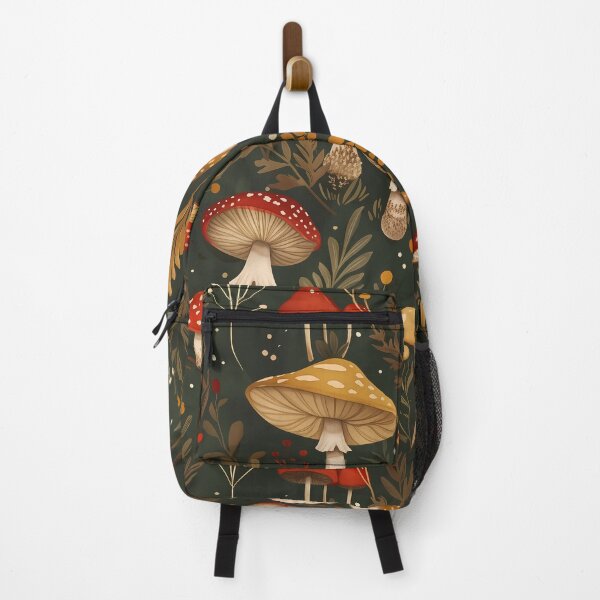 Item preview, Red and yellow mushrooms - goblincore aesthetic - autumn colors - dark green designed and sold by Fantasy Cache.