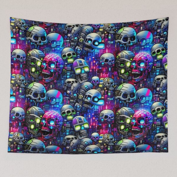 Item preview, Cyberpunk Skulls Pattern Print designed and sold by PinUpPizzazz.