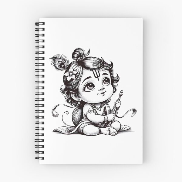 Item preview, Baby Krishna Black and White, cute krishna cartoon style designed and sold by Kondi-Art.
