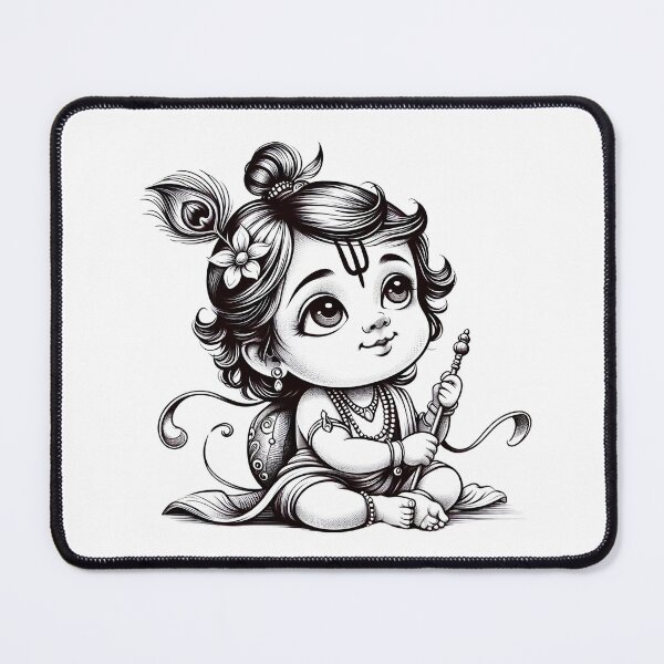 Item preview, Baby Krishna Black and White, cute krishna cartoon style designed and sold by Kondi-Art.
