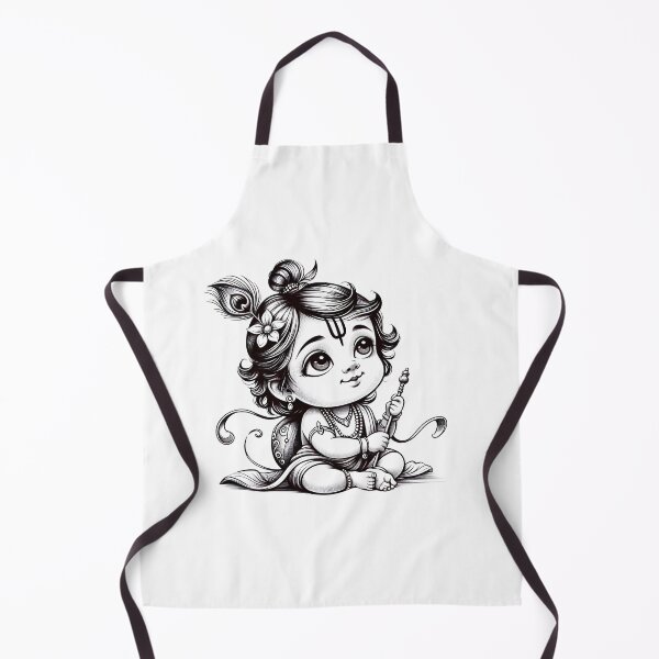 Item preview, Baby Krishna Black and White, cute krishna cartoon style designed and sold by Kondi-Art.