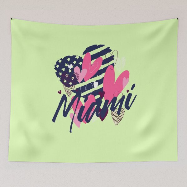 Item preview, Miami lettering with USA flag in heart shape designed and sold by Ecmoprints.