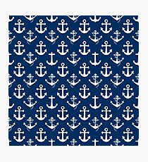White Sail Boat Anchors on Nautical Blue Photographic Print