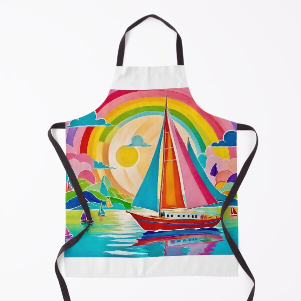 Item preview, Colorful panorama with rainbow and sailing yacht designed and sold by Steffani Lehmann.