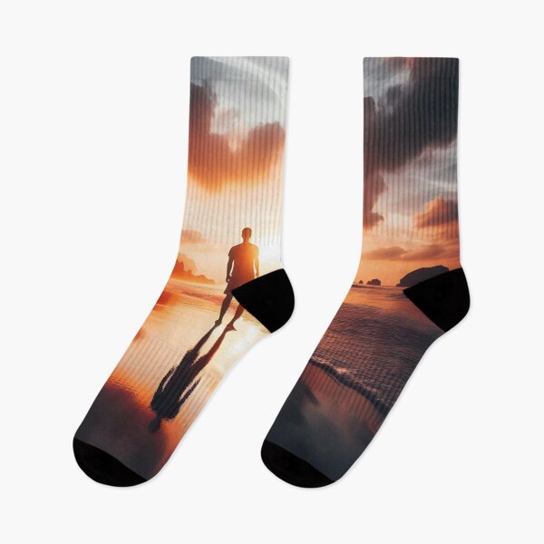Item preview, a man stands on the beach and looks at the setting sun designed and sold by bernhagen.