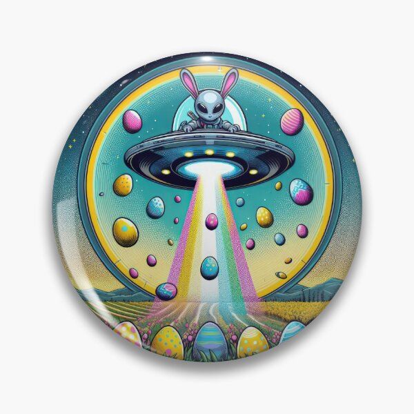 Item preview, UFO rabbit with flying saucer collects Easter eggs  Easter Funny animals  designed and sold by Expressions-Sel.