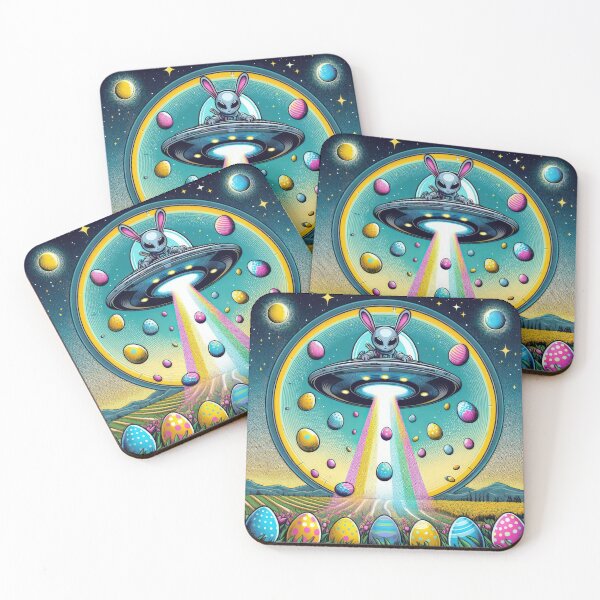 Item preview, UFO rabbit with flying saucer collects Easter eggs  Easter Funny animals  designed and sold by Expressions-Sel.