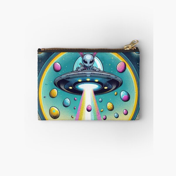 Item preview, UFO rabbit with flying saucer collects Easter eggs  Easter Funny animals  designed and sold by Expressions-Sel.
