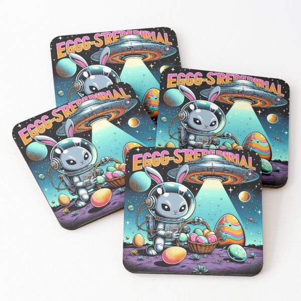 Item preview, ufo rabbit in a space suit collects easter eggs  Easter Funny animals  designed and sold by Expressions-Sel.