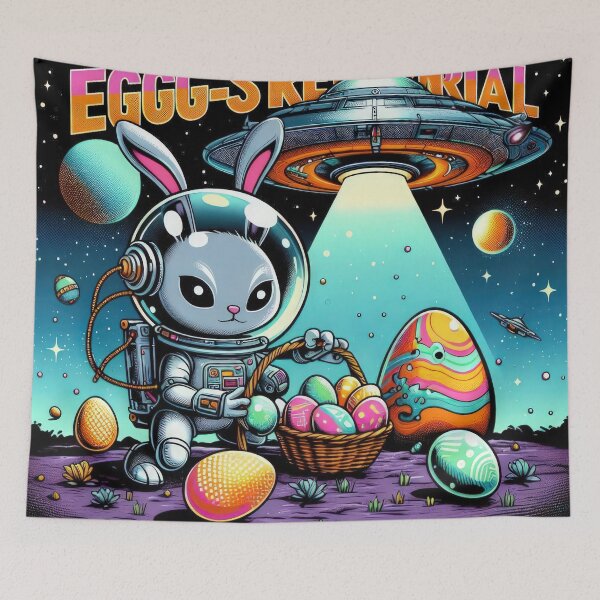 Item preview, ufo rabbit in a space suit collects easter eggs  Easter Funny animals  designed and sold by Expressions-Sel.