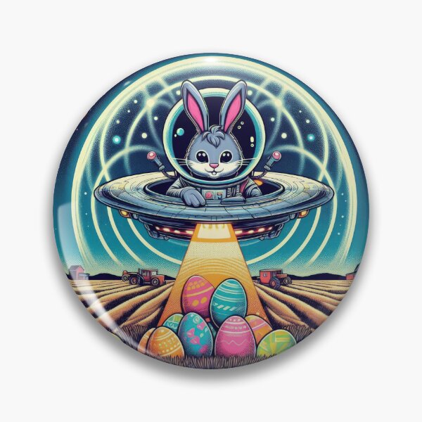 Item preview, Easter Funny animals UFO rabbit with flying saucer collects Easter eggs    designed and sold by Expressions-Sel.