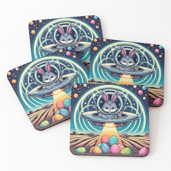 Item preview, Easter Funny animals UFO rabbit with flying saucer collects Easter eggs    designed and sold by Expressions-Sel.