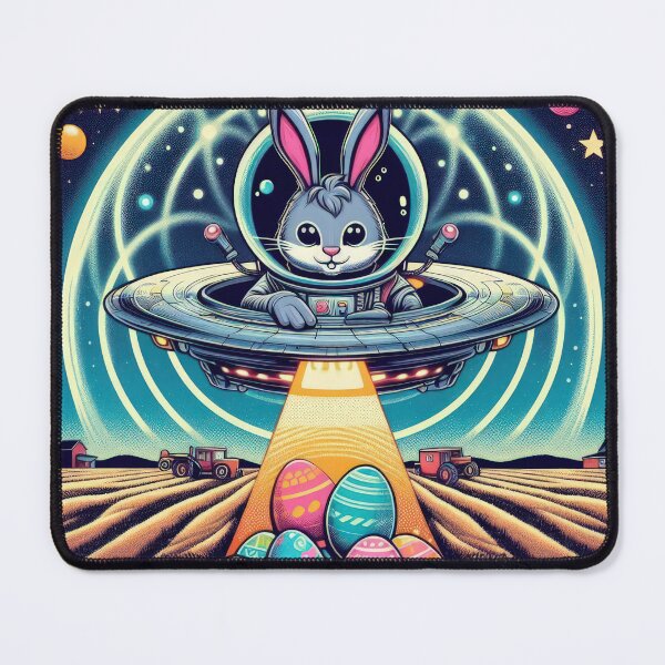 Item preview, Easter Funny animals UFO rabbit with flying saucer collects Easter eggs designed and sold by Expressions-Sel.