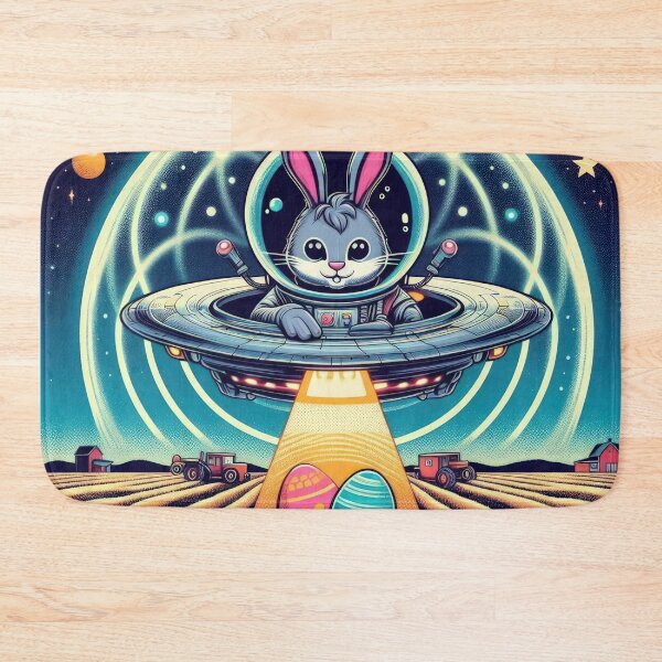 Item preview, Easter Funny animals UFO rabbit with flying saucer collects Easter eggs    designed and sold by Expressions-Sel.
