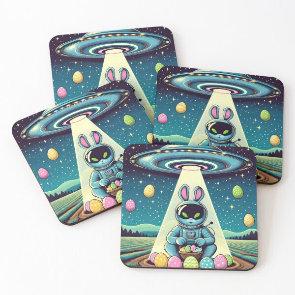Item preview, UFO rabbit in a space suit collects Easter eggs in a basket Easter Funny animals designed and sold by Expressions-Sel.